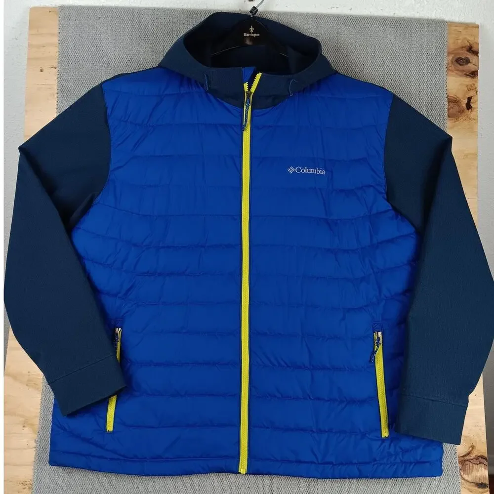 Columbia Oyanta Trail Hybrid Hooded Puffer Jacket Mens‎ XXL Blue Therma Coil Zip
